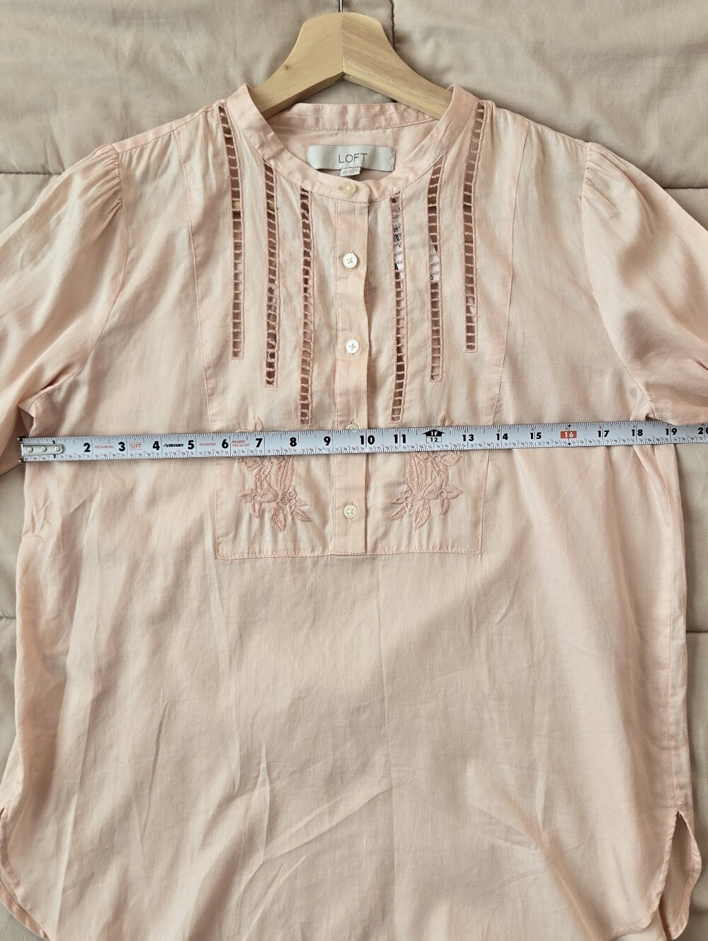 NWT Loft Soft Blush Pink Embroidered Pintuck Peasant Blouse XS - Picture 9 of 10